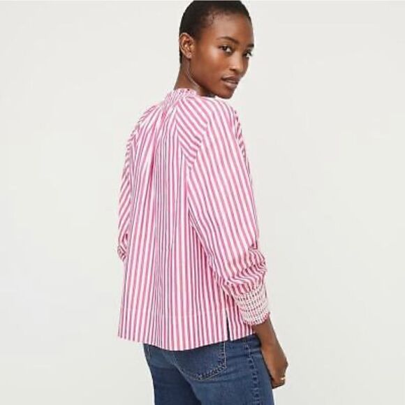 J. Crew Striped Smocked Cuff Popover Shirt Pink White XS - Picture 5 of 15